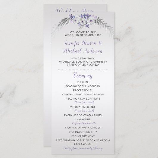 V#2 Lila-Graue-Silberblume-Hochzeitsprogramm Programm (Vorne/Hinten)