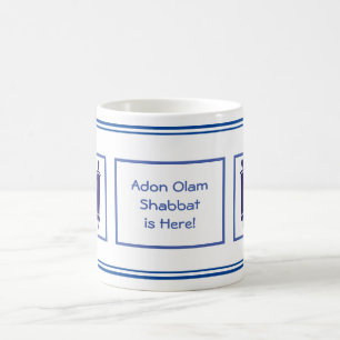 V.4 ADON OLAM, SHABBAT IST HIER! NAVY & WHITE KAFFEETASSE