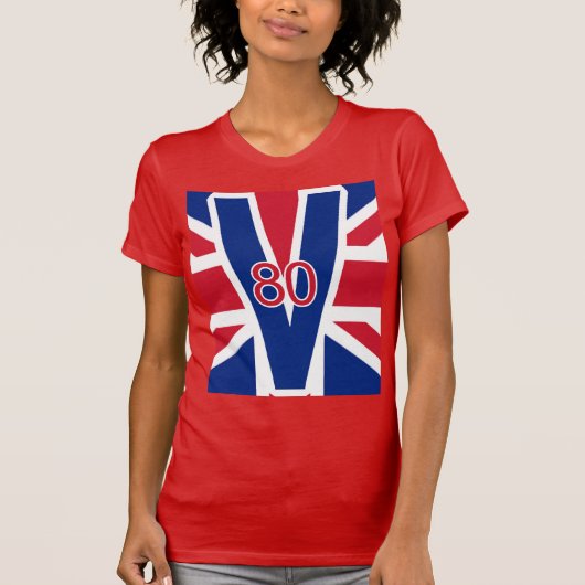 V 80 mit Union Jack Background VE Day UK T-Shirt (Vorderseite)