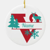 V Anfängliche Monogram Christmas Holiday Tree Orna Keramik Ornament (Hinten)