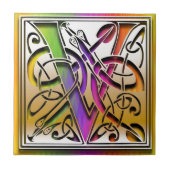 V Celtic Rainbow Custom Monogram Tile Fliese (Vorderseite)