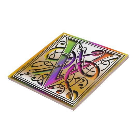 V Celtic Rainbow Custom Monogram Tile Fliese (Seite)