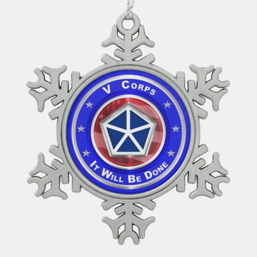 V Corps Christmas Keepake Schneeflocken Zinn-Ornament (Vorderseite)