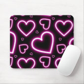 V-Day Pink Neon Hearts Mousepad (Mit Mouse)