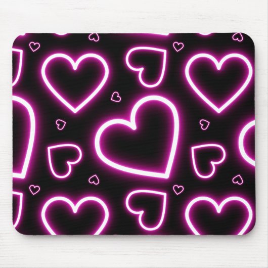 V-Day Pink Neon Hearts Mousepad (Vorne)