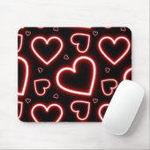 V-Day Red Neon Hearts Mousepad (Mit Mouse)