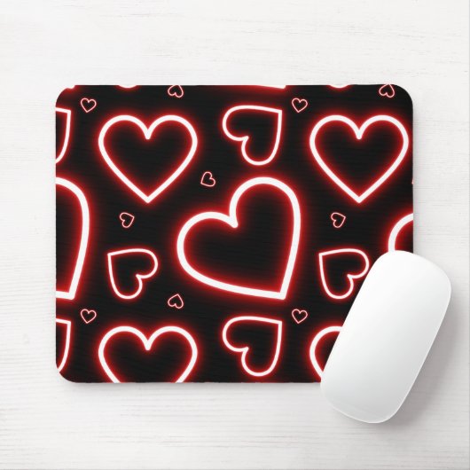 V-Day Red Neon Hearts Mousepad (Mit Mouse)