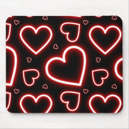 V-Day Red Neon Hearts Mousepad