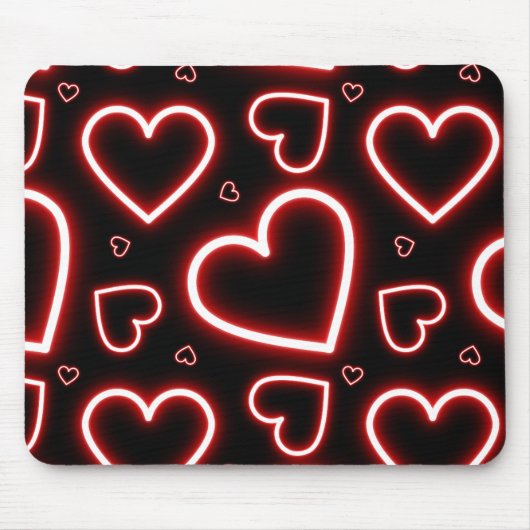 V-Day Red Neon Hearts Mousepad (Vorne)