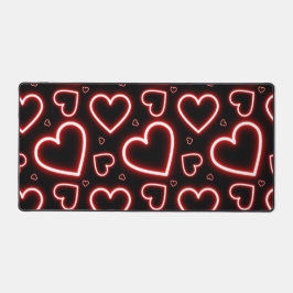 V-Day Red Neon Hearts Schreibtischunterlage