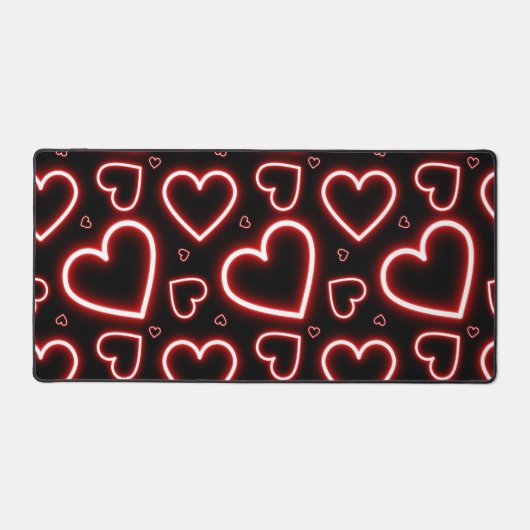 V-Day Red Neon Hearts Schreibtischunterlage (Vorderseite)