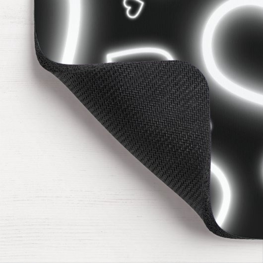 V-Day White Neon Hearts Mousepad (Ecke)