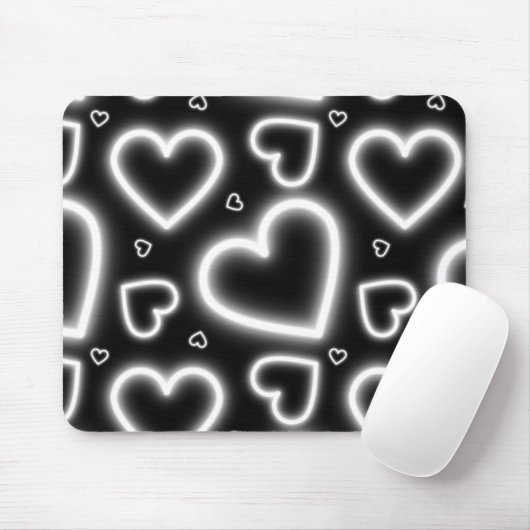 V-Day White Neon Hearts Mousepad (Mit Mouse)