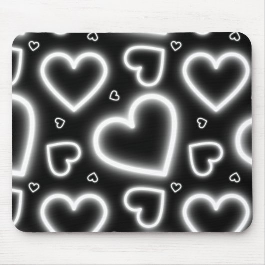 V-Day White Neon Hearts Mousepad (Vorne)