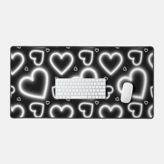 V-Day White Neon Hearts Schreibtischunterlage (Tastatur & Maus)