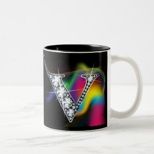 "V" Diamantblende auf Rainbow Swirl-Tasse Zweifarbige Tasse