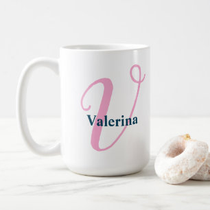 "V" Extravagantes Skriptmonogramm mit Navy-Name Kaffeetasse