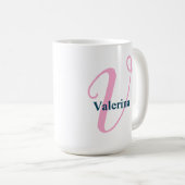 "V" Extravagantes Skriptmonogramm mit Navy-Name Kaffeetasse (VorderseiteRechts)