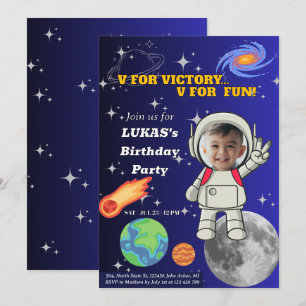  V für Sieg V für Spaß Astronaut Jungen Geburtstag Einladung