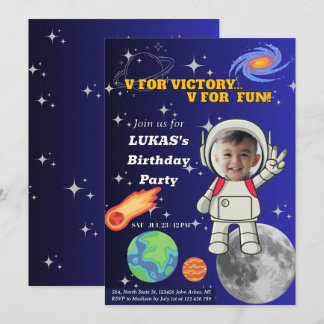 V für Sieg V für Spaß Astronaut Jungen Geburtstag Einladung