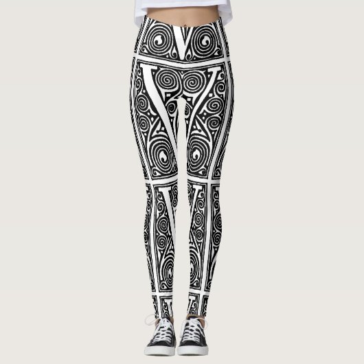 V Für Sieger Black & White Handmade Yoga Pants Leggings (Vorderseite)