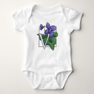 V für Veilchen-Blumen-Monogramm Baby Strampler