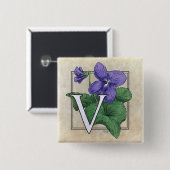 V für Veilchen-Blumen-Monogramm Button (Vorne & Hinten)