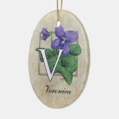 V für Veilchen-Blumen-Monogramm Keramikornament (Links)