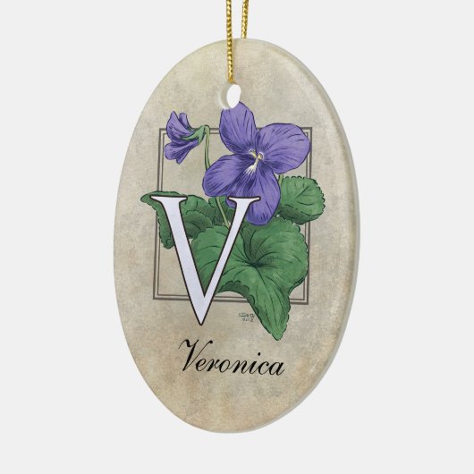 V für Veilchen-Blumen-Monogramm Keramikornament (Links)