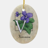 V für Veilchen-Blumen-Monogramm Keramikornament (Vorne)