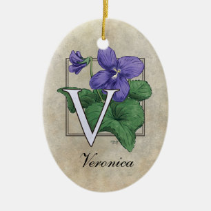 V für Veilchen-Blumen-Monogramm Keramikornament
