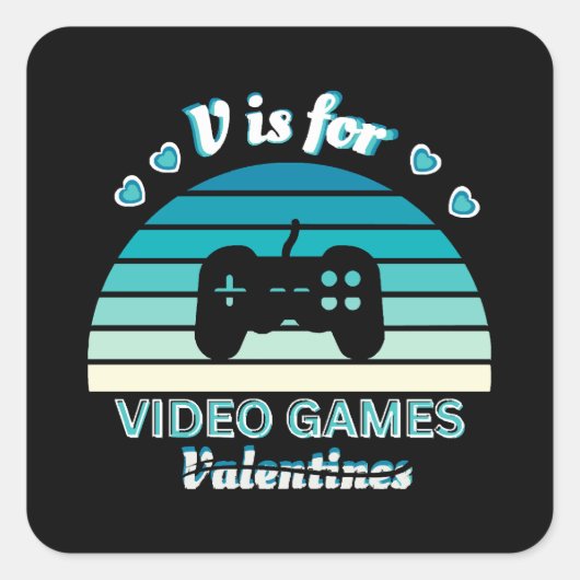 V für Video Games Not Valentines - Funny Retro Col Quadratischer Aufkleber (Vorderseite)