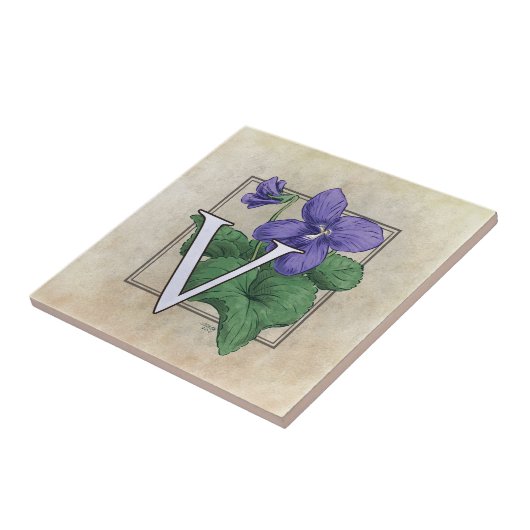 V für Violet Blume Floral Monogram Art Fliese (Seite)