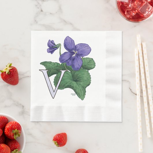 V für Violet Floral Monogramm Serviette (Beispiel)