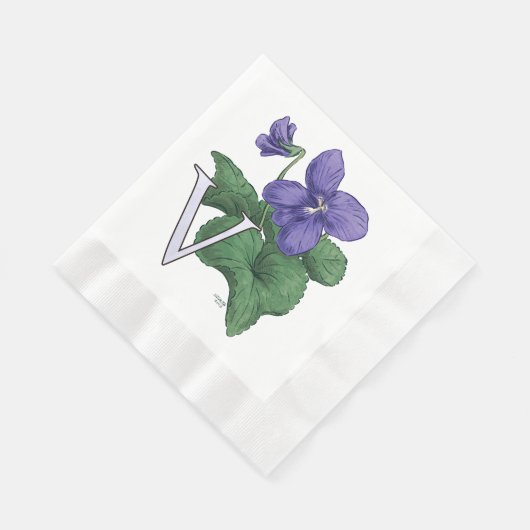 V für Violet Floral Monogramm Serviette (Ecke)