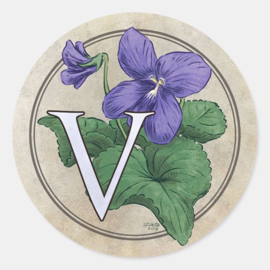 V für Violets Blume Monogramm Runder Aufkleber (Vorderseite)