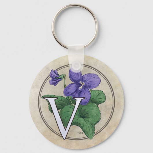 V für Violets Blume Monogramm Schlüsselanhänger (Vorderseite)