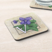 V für violettes Blumenmonogramm Untersetzer (Linke Seite)