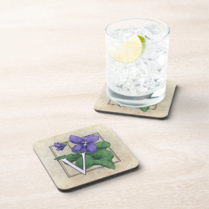 V für violettes Blumenmonogramm Untersetzer