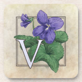 V für violettes Blumenmonogramm Untersetzer (Vorderseite)