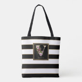 V Gold Floral Monogram | Schwarz-weiße Streifen Tasche (Rückseite)