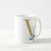 V Goldener Erstling mit blauem Blumenblättern Kaffeetasse (VorderseiteRechts)
