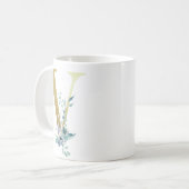 V Goldener Erstling mit blauem Blumenblättern Kaffeetasse (Vorderseite Links)