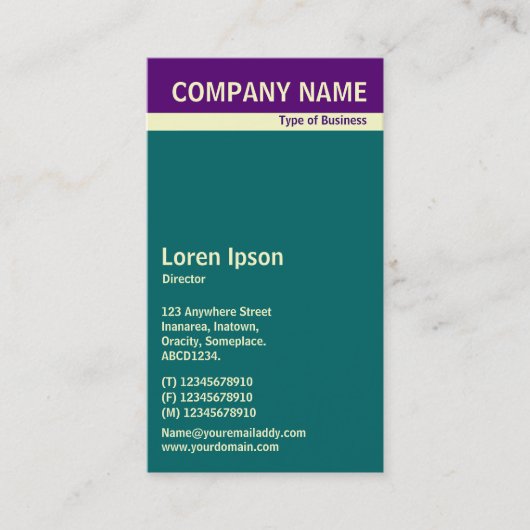 V Header Band - Tief Lila, Creme und Aquamarin Visitenkarte (Vorderseite)