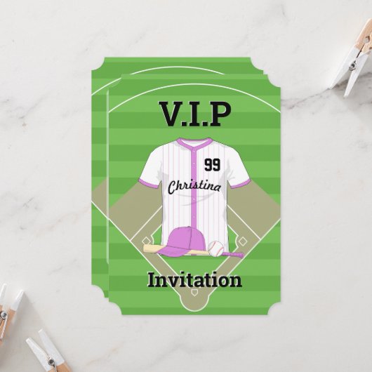 V.I.P Baseball Geburtstagsrosa Einladung (Vorderseite/Rückseite Beispiel)