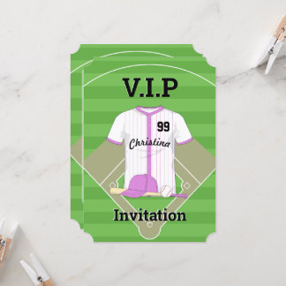 V.I.P Baseball Geburtstagsrosa Einladung