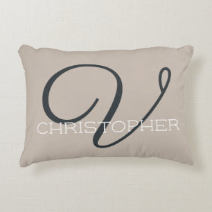 V Initiale Kalligrafie Name Taupe Beige Neutral Ch Dekokissen