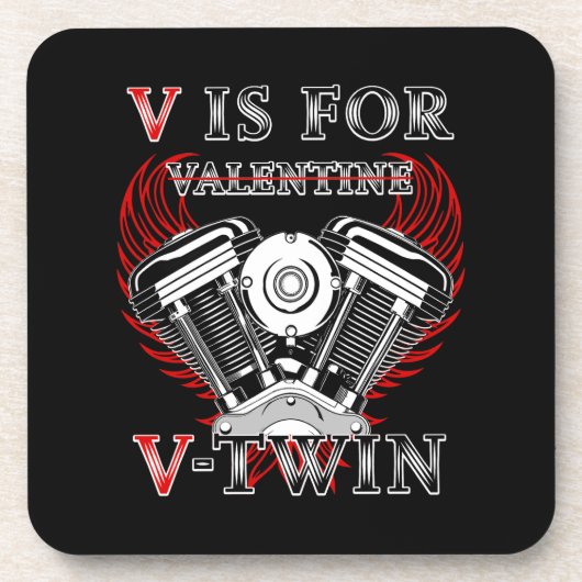 V is for Valentine, V-Twin Motorcycle. Biker Getränkeuntersetzer (Vorderseite)