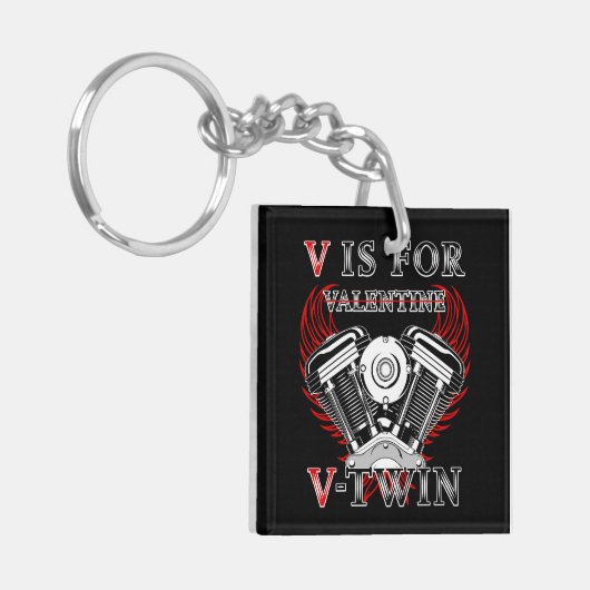 V is for Valentine, V-Twin Motorcycle. Biker Schlüsselanhänger (Vorderseite links)