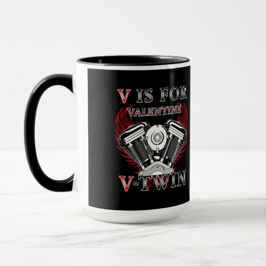 V is for Valentine, V-Twin Motorcycle. Biker Tasse (Links)